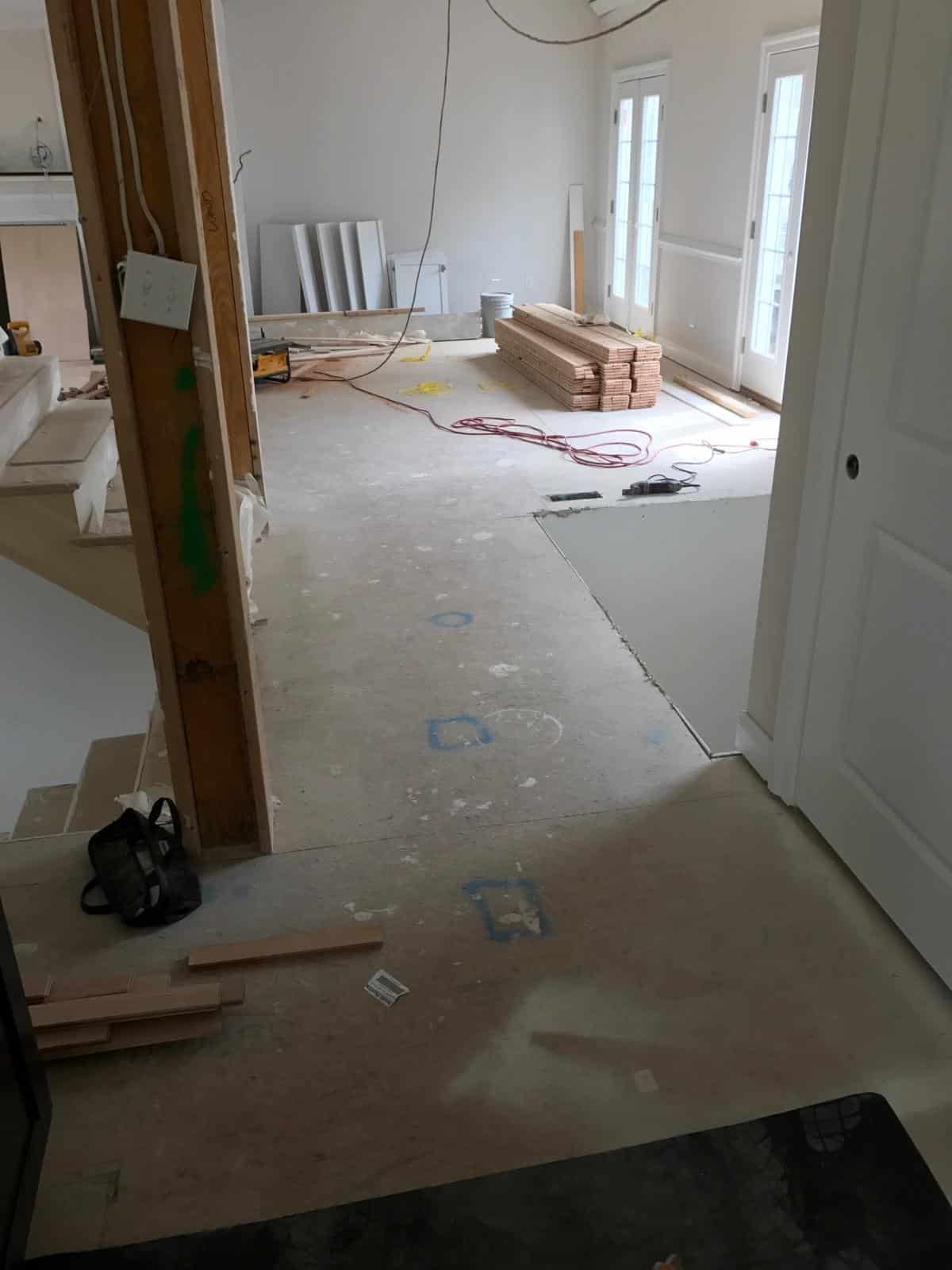 In construction of beige hardwood flooring